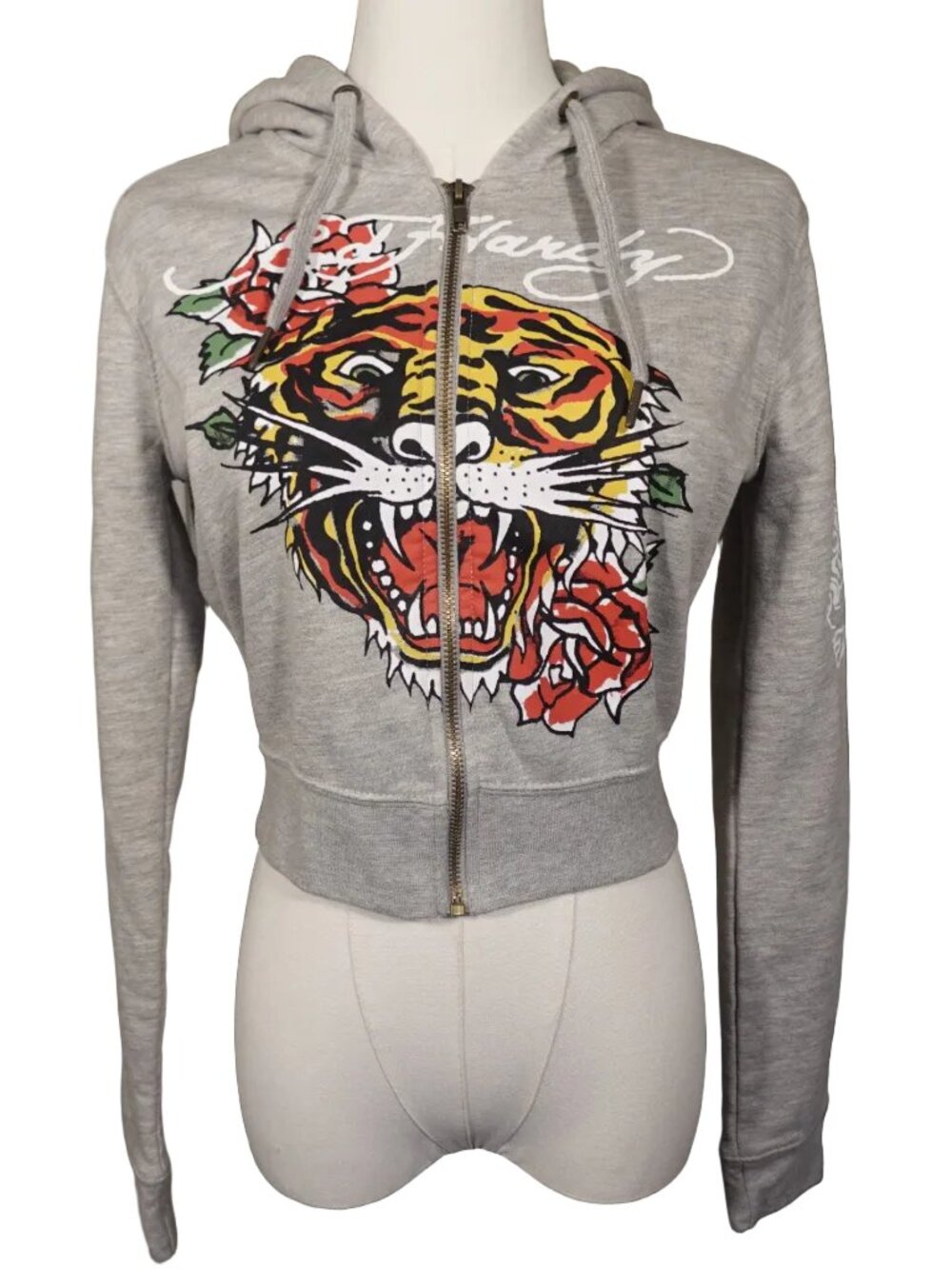 Ed Hardy "Tiger and Rose" Crop Gray Jacket (L) - Picture 4 of 6